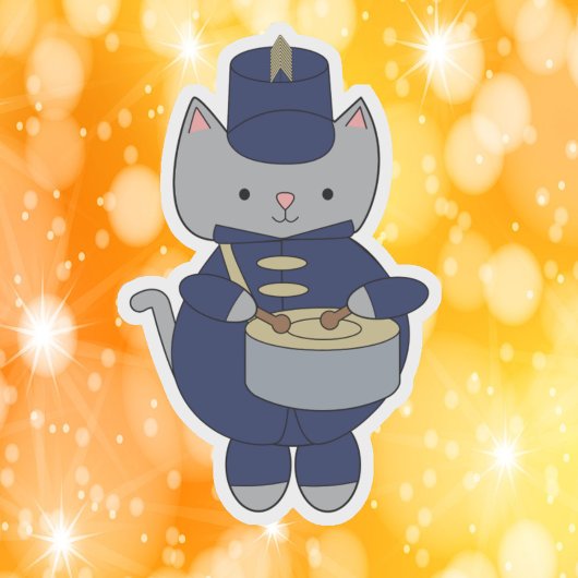 Marching Band Gray Cat Drum Navy Blue Gold Sticker