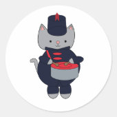 Marching Band Gray Cat Drum Navy Blue Red Ronde Sticker (Voorkant)