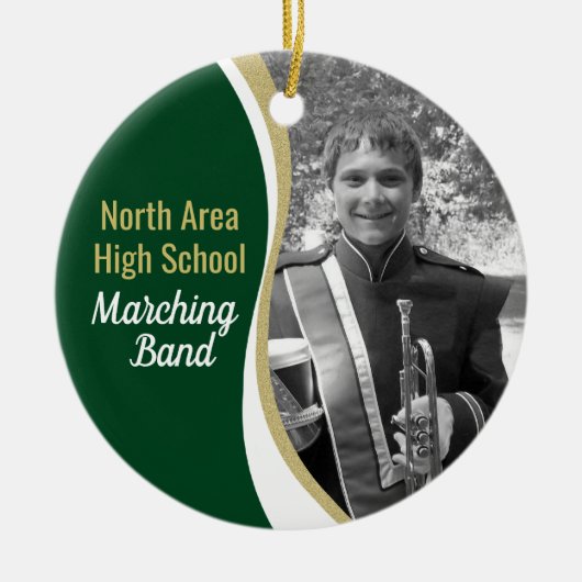 Marching Band Green en Gold Photo Keramisch Ornament (Voorkant)