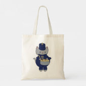 Marching Band Kat Drummer Navy Blauw Goud Tote Bag (Achterkant)