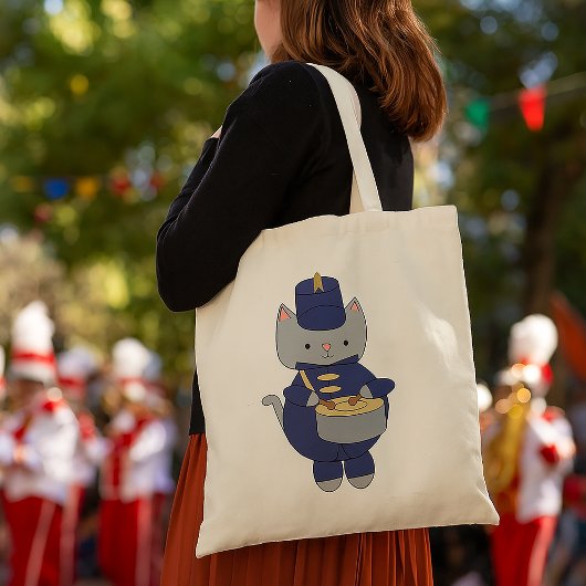 Marching Band Kat Drummer Navy Blauw Goud Tote Bag