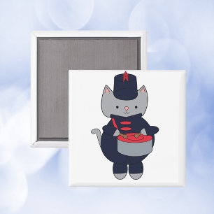 Marching Band Kat Drummer Navy Blauw Rood Magneet