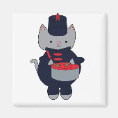 Marching Band Kat Drummer Navy Blauw Rood Magneet (Voorkant)