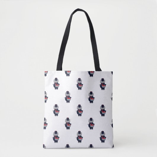 Marching Band Kat Drummer Navy Blauwe Rode Tote Bag (Voorkant)
