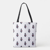 Marching Band Kat Drummer Navy Blauwe Rode Tote Bag (Achterkant)