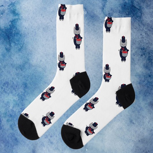 Marching Band Kat Drummer Navyblauw Rood Sokken