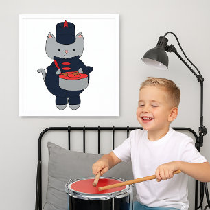 Marching Band Kat Slagwerk Kleine Trom Rode Marine Poster