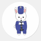 Marching Band Konijn Klarinet Blauw Wit Ronde Sticker (Voorkant)
