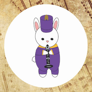 Marching Band Konijn Klarinet Paars Geel Ronde Sticker