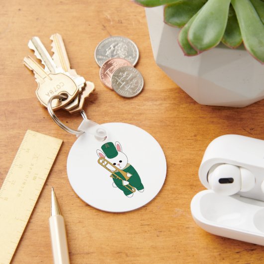 Marching Band Konijn met Trombone Groen Goud Sleutelhanger (Bureau)
