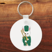 Marching Band Konijn met Trombone Groen Goud Sleutelhanger (Voorkant)