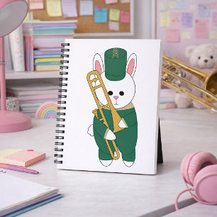 Marching Band Konijn met Trombone in Groen Goud Notitieboek
