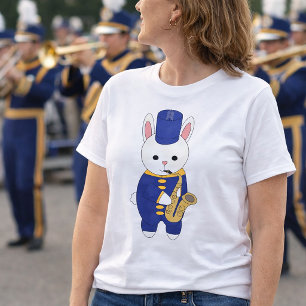 Marching Band Konijn Saxofoon spelend Blauw Goud T-shirt