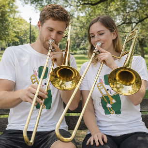 Marching Band Konijn Trombone Groen Goud T-shirt