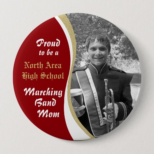 Marching Band Mama met Foto Donkerrood Ronde Button 4,0 Cm (Voorkant)