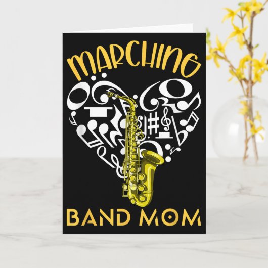 Marching Band Mom Heart Love Music Notes Saxophone Kaart (Gele Bloem)