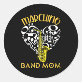 Marching Band Mom Heart Love Music Notes Saxophone Ronde Sticker (Voorkant)