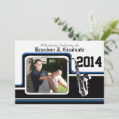 Marching Band Saxofoon Afstuderen Foto Blauw Kaart (Staand voorkant)