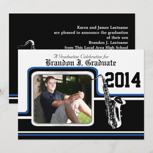 Marching Band Saxofoon Afstuderen Foto Blauw Kaart (Voorkant / Achterkant)