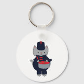 Marching Band Snaredrum Kat Navyblauw Rood Sleutelhanger (Voorkant)