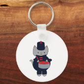 Marching Band Snaredrum Kat Navyblauw Rood Sleutelhanger (Voorkant)