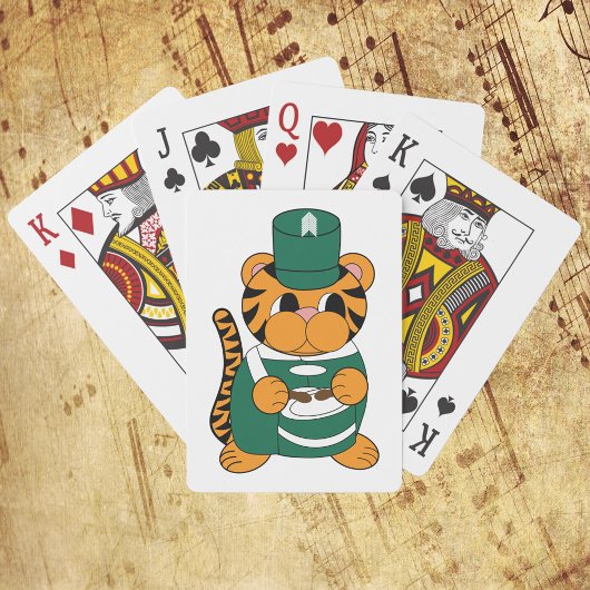 Marching Band Tiger Drummer Groen en Wit Pokerkaarten