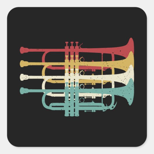 Marching Band Trompet Player Retro Design Vierkante Sticker (Voorkant)