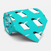 Marchingpinguïns op een Stropdas - Aqua (Opgerold)