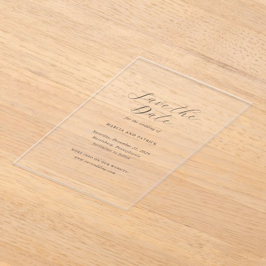 Marcia Classic Elegant Wedding Save the Date Acryl Uitnodigingen (Laagn)