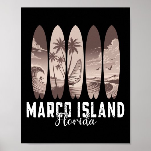 Marco Island Beach Florida Surfboard Men Women Sur Poster (Voorkant)