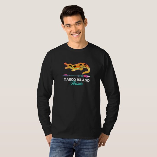 Marco Island Florida Alligator Retro Sun Palm Tree T-shirt (Voorkant volledig)