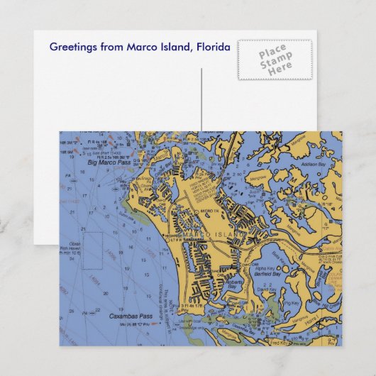 Marco Island, Florida Nautical Chart Briefkaart (Voorkant / Achterkant)
