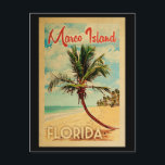 Marco Island Florida Palm Tree Beach  Trave Briefkaart<br><div class="desc">Marco Island Florida ontwerp in Vintage Travel stijl met een palmboom op het strand met oceaan en lucht.</div>