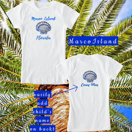 Marco Island Florida Pretty Mosaic Seashell Name T-shirt