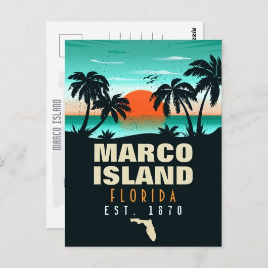 Marco Island Florida  Retro Sunset 80s Briefkaart (Voorkant / Achterkant)