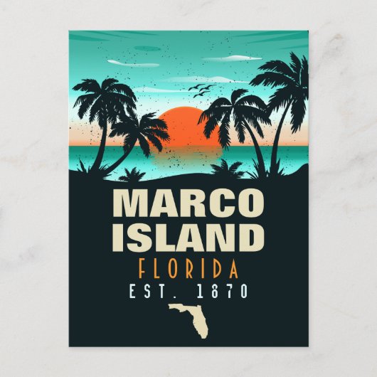 Marco Island Florida Retro Sunset 80s Briefkaart (Voorkant)