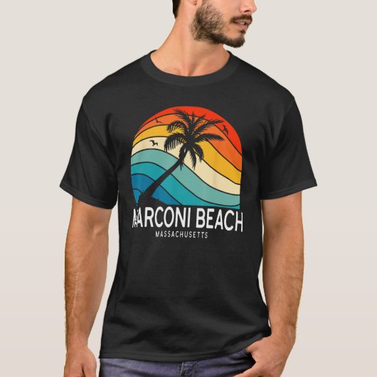 Marconi Beach Massachusetts Beach Palm Tree Souven T-shirt (Voorkant)