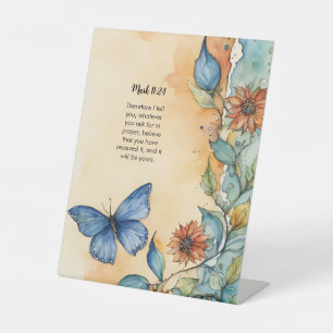 Marcus 11:24 Christelijk Bijbelvers Afbeelding Reclamebord Met Voetstuk