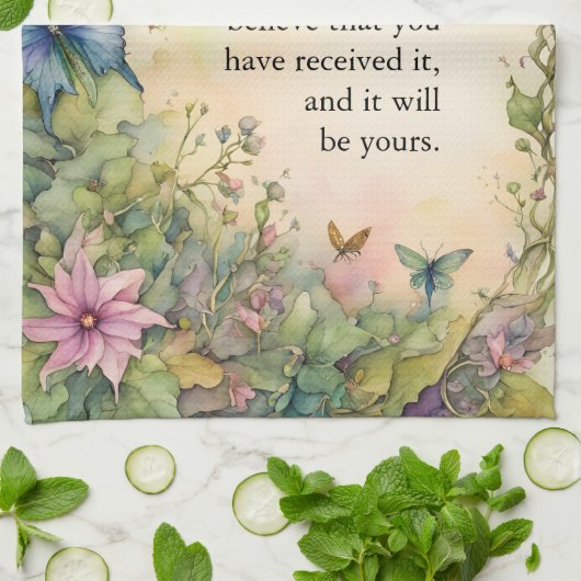 Marcus 11:24 Christelijke Waterverf Afbeelding Theedoek (Gevouwen)