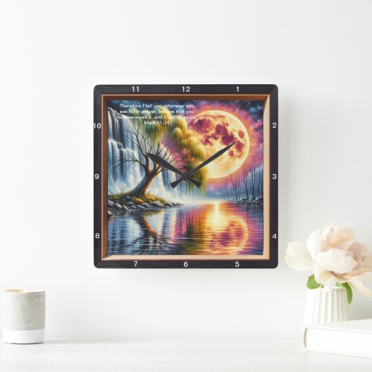 Marcus 11:24 Devotiekklok: Gepersonaliseerd Schrif Vierkante Klok (Huis)