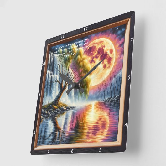 Marcus 11:24 Devotiekklok: Gepersonaliseerd Schrif Vierkante Klok (Hoek)