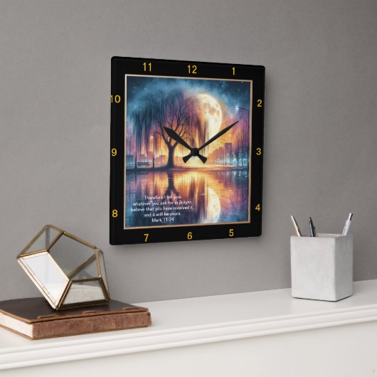 Marcus 11:24 Gebedsklok Custom Believe Personalize Vierkante Klok (Kantoor)