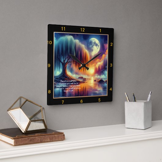 Marcus 11:24 Gebedsklok: Geloof en ontvang Vierkante Klok (Kantoor)