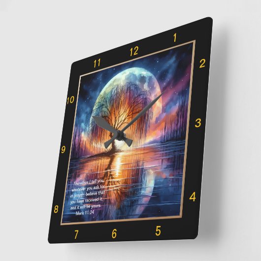 Marcus 11:24 Gebedstijd: Gepersonaliseerde Schrift Vierkante Klok (Hoek)
