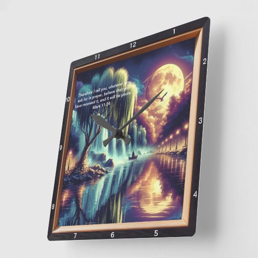 Marcus 11:24 Goddelijke klok: aangepaste Inspirere Vierkante Klok (Hoek)