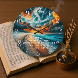 Marcus 11:24 Kruis Zonsondergang Oceaan Geloof Grote Klok