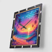 Marcus 11:24 Levendige zonsondergang Verse Beach Vierkante Klok (Hoek)