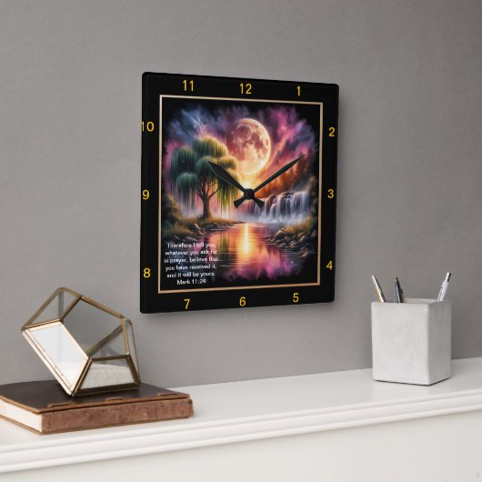 Marcus 11:24 Spirituele expressie: gepersonaliseer Vierkante Klok (Kantoor)