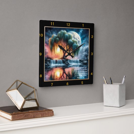 Marcus 11:24 Vredesklok: gepersonaliseerde gave va Vierkante Klok (Kantoor)