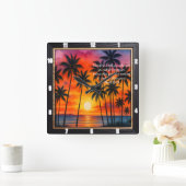 Marcus 11:24 Zonsondergang Palmen Gebedsvers Vierkante Klok (Huis)